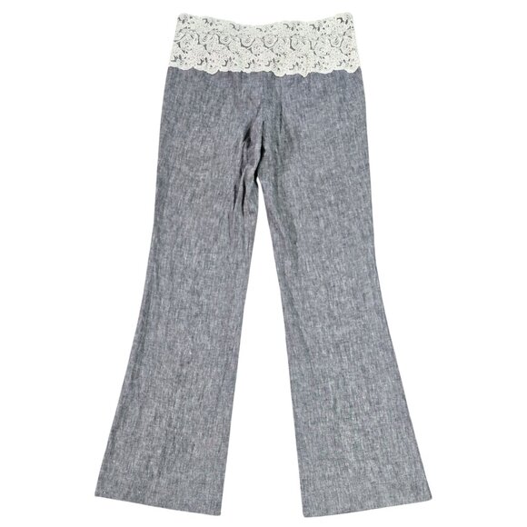 Elevenses Anthropologie The Brighton Linen Blend Gray Flare Pants Lace Overlay - Picture 3 of 10